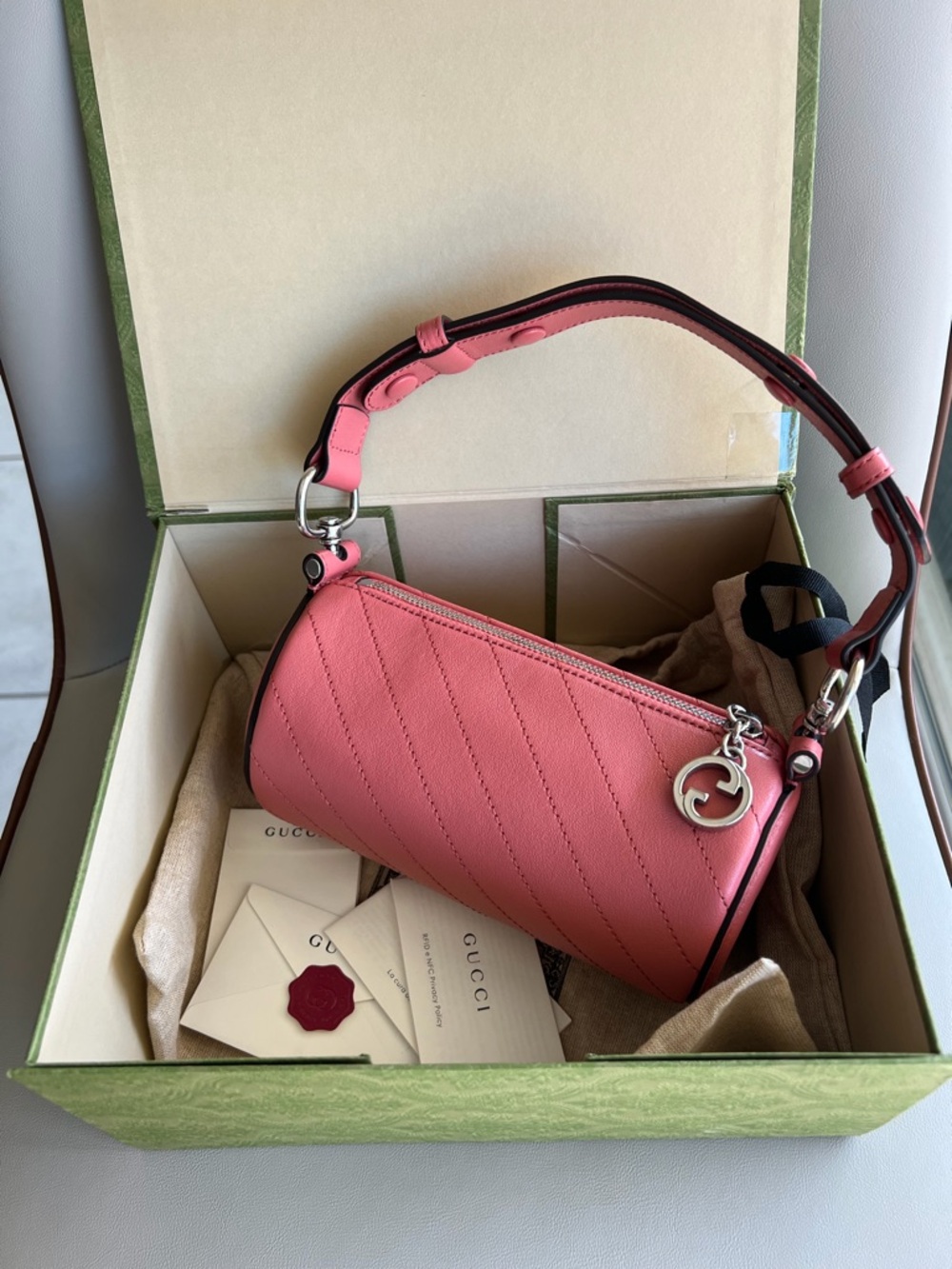 Gucci Pink Quilted Barrel Shoulder Bag with Silver G Charm